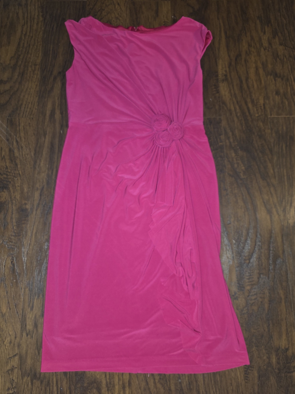 Evan Picone Fuchsia Gathered-Waist Sheath Wedding Guest Dress - Picture 2 of 7